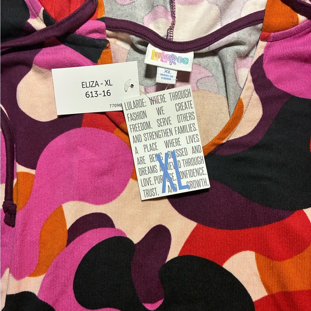 LuLaRoe Pink Multi-Color Abstract Hooded Pullover - Picture 3 of 3